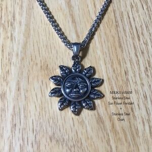 Sublime Sun Star Flower Plant Stainless Enamel Pendant + Custom Wheat Link Chain